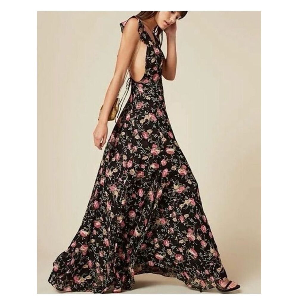 Reformation Isabella Carondelet Black Floral Maxi Dress Size 12